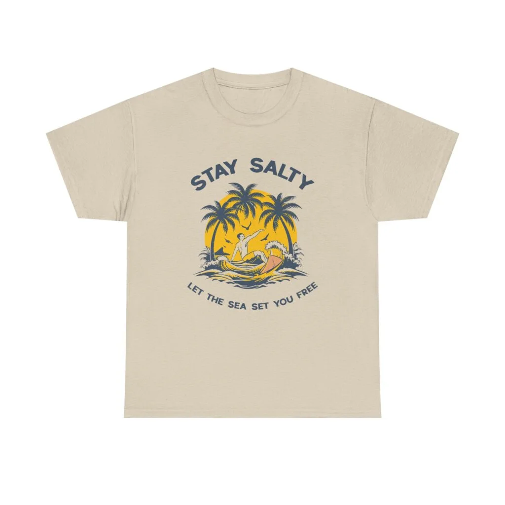 Stay Salty Beach T-Shirt – Retro Palm Tree Surf Tee (Let the Sea Set You Free)