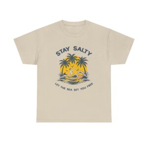 Stay Salty Beach T-Shirt – Retro Palm Tree Surf Tee (Let the Sea Set You Free)