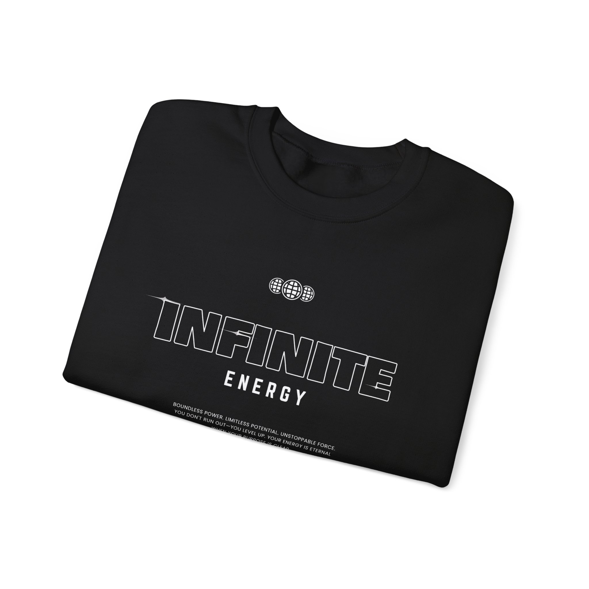 Infinite Energy Crewneck Sweatshirt — Minimal Black Graphic Sweatshirt, typo - Image 3