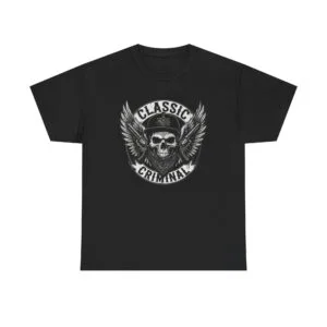 Classic Criminal Skull Tee — Winged Skull Graphic T-Shirt