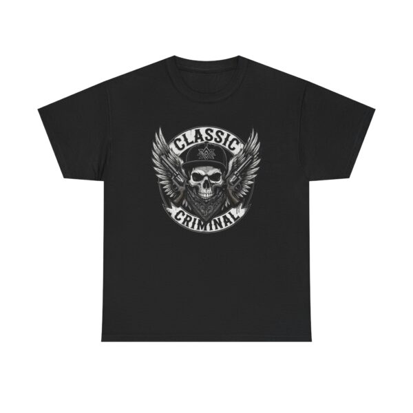 Classic Criminal Skull Tee — Winged Skull Graphic T-Shirt