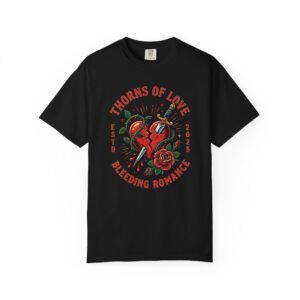 Thorns of Love T-Shirt — Bleeding Romance Heart & Rose Graphic, tattoo art