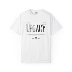 Legacy Graphic T-Shirt — 'LEGACY' Newspaper-Style Typography Tee