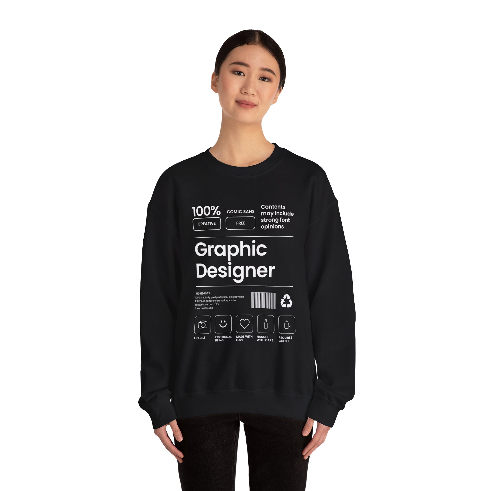 Graphic Designer Crewneck Sweatshirt — 100% Creative Print, Funny Designer Badge - Image 4