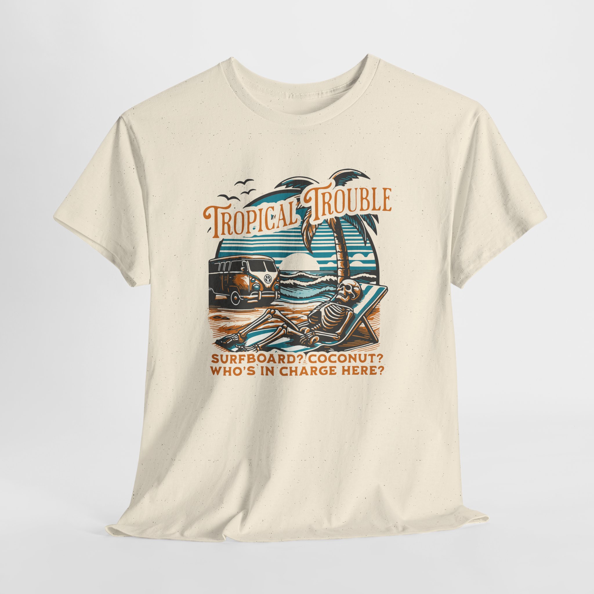 Tropical Trouble Surf Tee — Retro Beach Van & Coconut Surfboard Shirt - Image 6