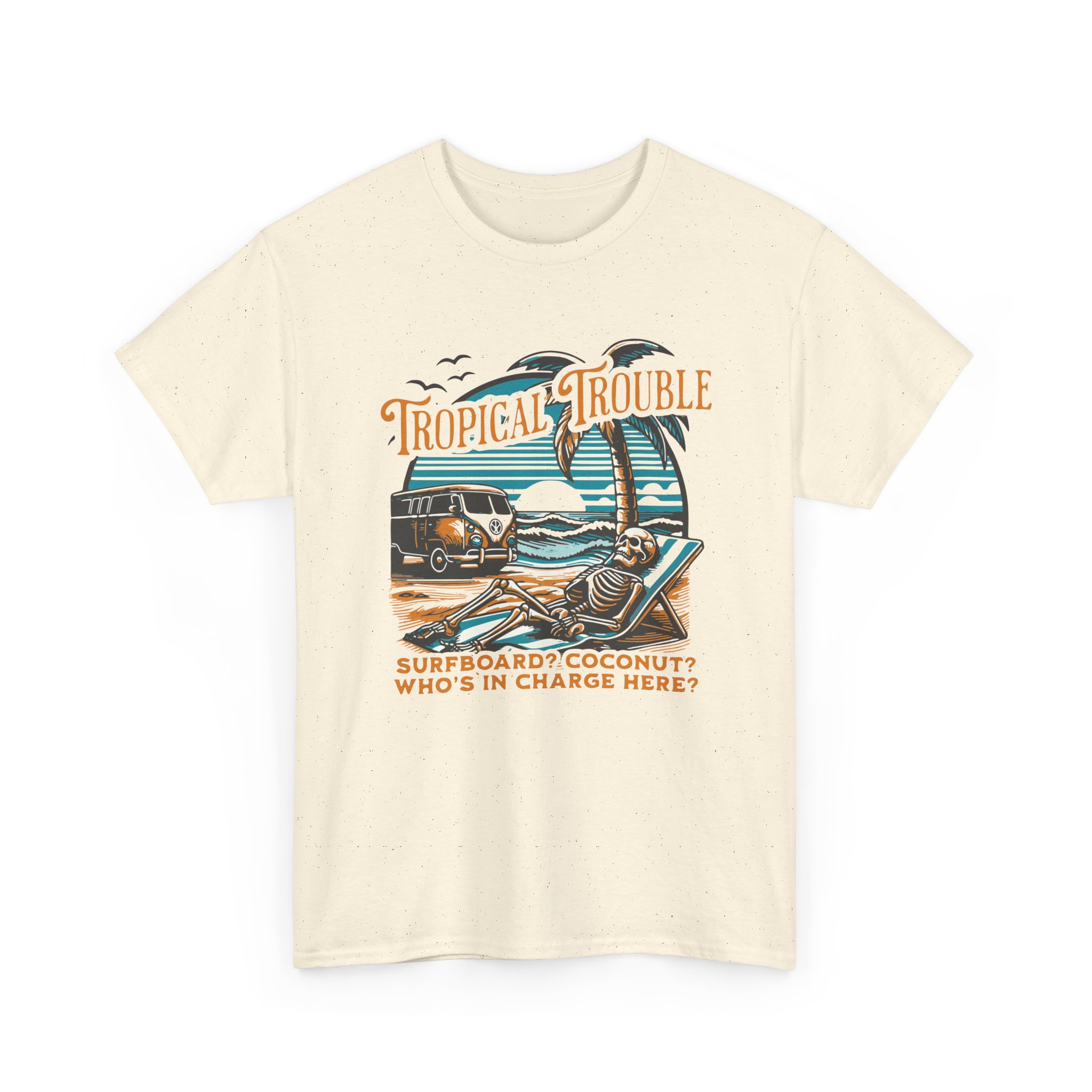 Tropical Trouble Surf Tee — Retro Beach Van & Coconut Surfboard Shirt - Image 3