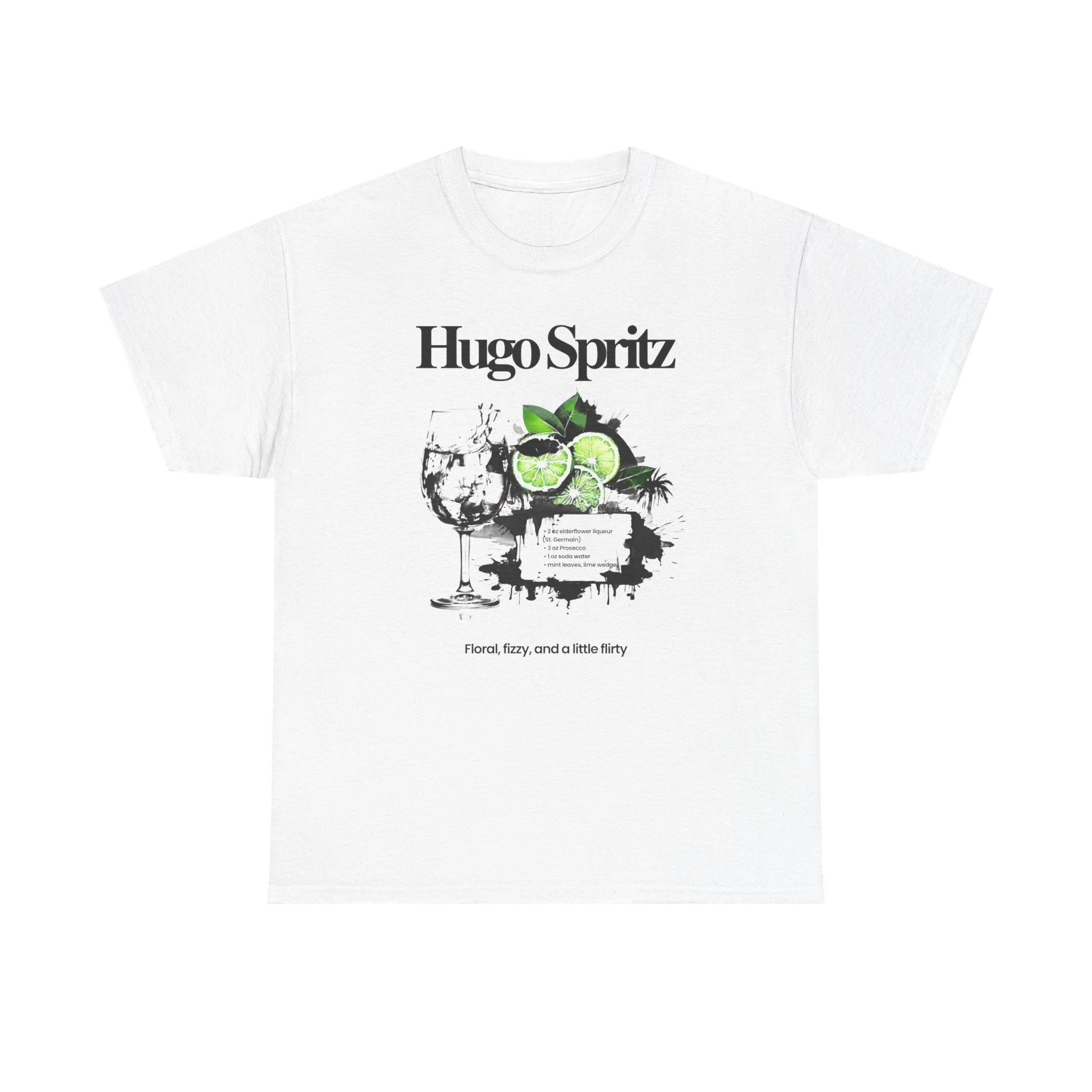 Hugo Spritz Cocktail T-Shirt — Lime & Bubbles Graphic Tee