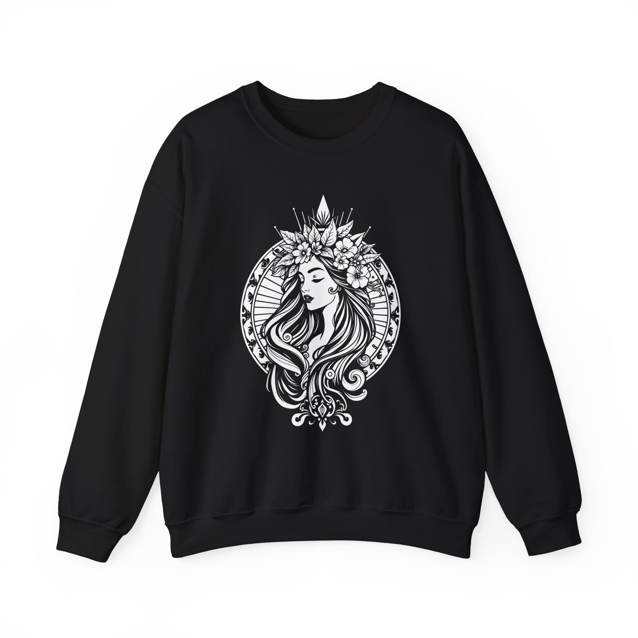 Crewneck Sweatshirt — Mystic Floral Goddess Graphic