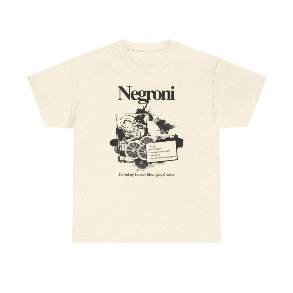 Negroni Vintage Cocktail Tee — Retro Bar Drink Recipe Shirt