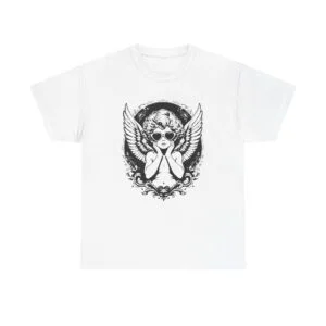 Angel Cherub Graphic Tee — Winged Cherub with Sunglasses Vintage Tattoo Design