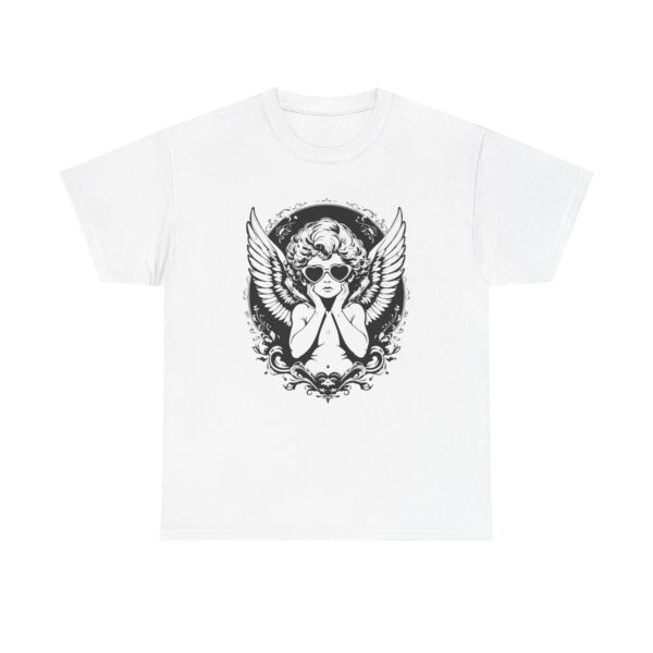 Angel Cherub Graphic Tee — Winged Cherub with Sunglasses Vintage Tattoo Design