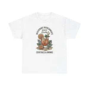 Beachfront Cocktails T-Shirt — 'Cocktails & Drinks' Vintage Beach Bar Tee