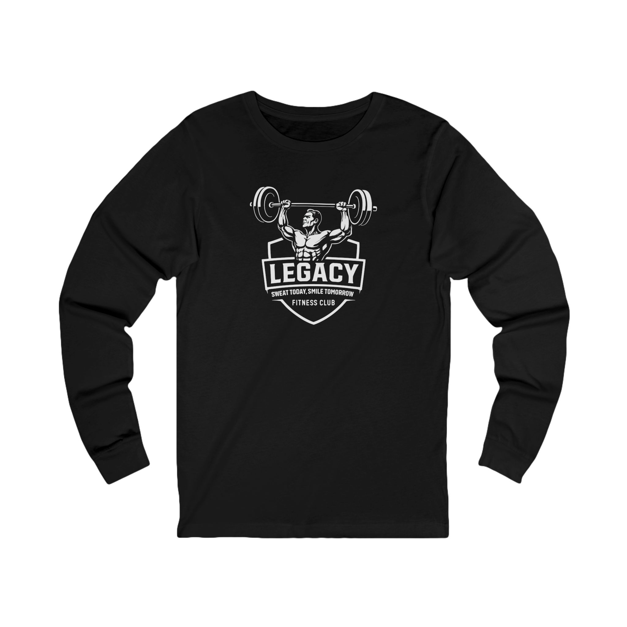 Legacy Fitness Club Long Sleeve Tee — Weightlifting Barbell Design