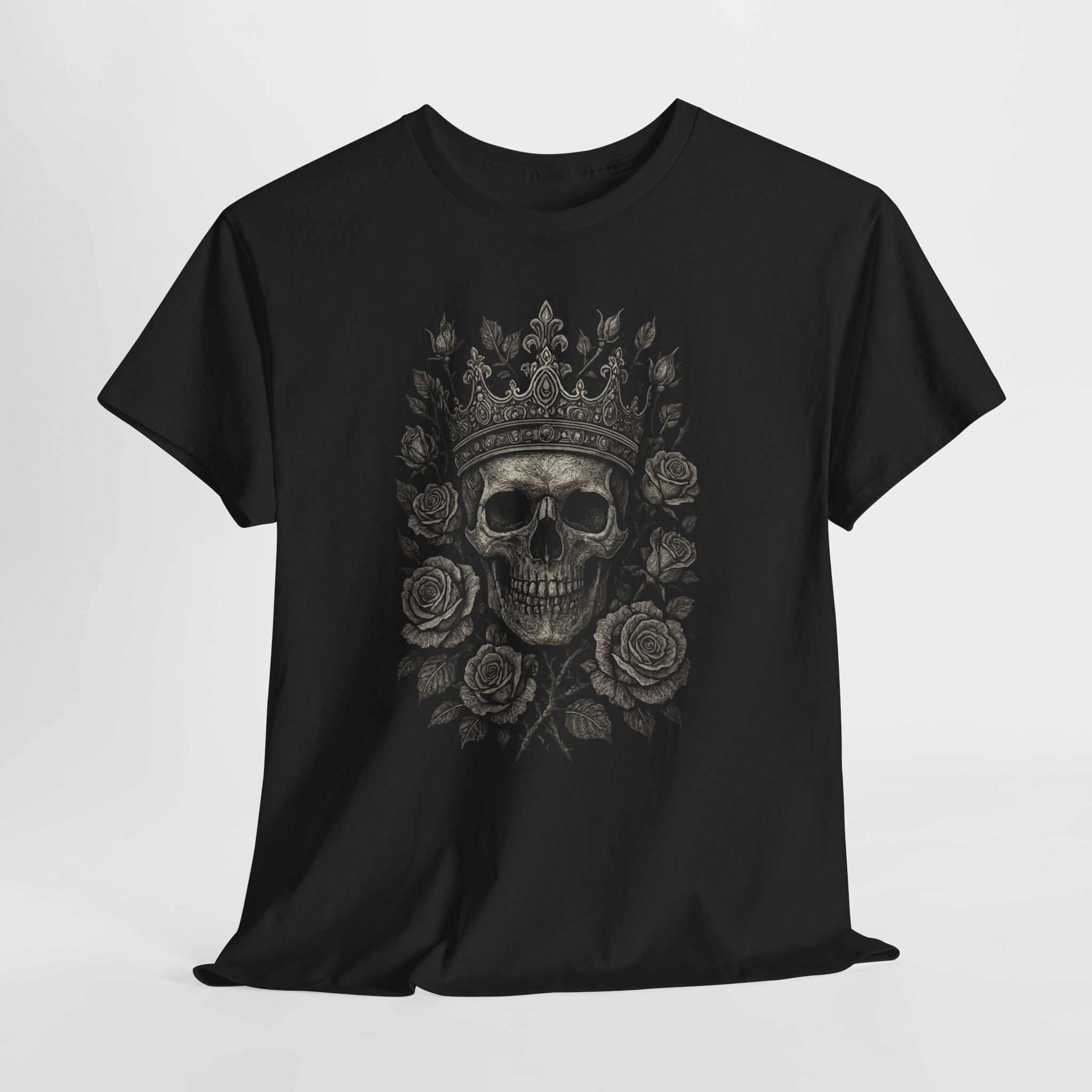 Skull King Tee — Crowned Skull with Roses Gothic Graphic T-Shirt - Image 6