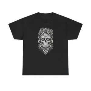 Sugar Skull Floral Tee — Gothic Day of the Dead Skull T‑Shirt
