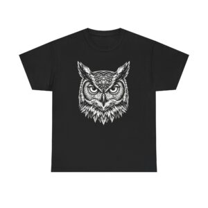 Owl Head Graphic Tee - Vintage Detailed Owl Illustration T-Shirt