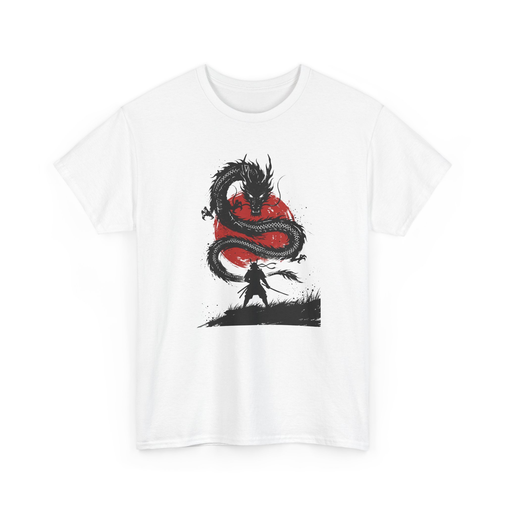 Samurai vs Dragon T-Shirt — Red Ink Brushstroke Graphic Tee - Image 3