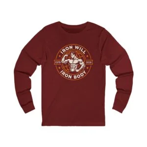 Iron Will Iron Body Long Sleeve Tee — Vintage Gym Fitness Shirt