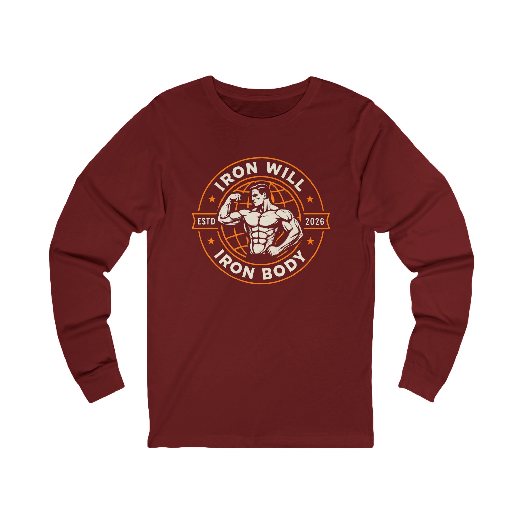 Iron Will Iron Body Long Sleeve Tee — Vintage Gym Fitness Shirt