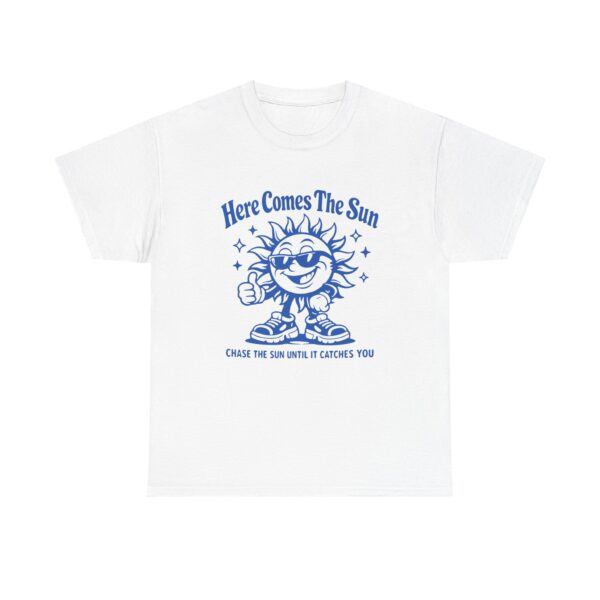 Tee — "Here Comes The Sun" Retro Smiling Sun Graphic Tee (Chase the Sun)