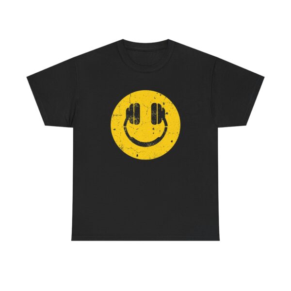 Smiley Face Tee — Distressed Yellow Smiley Graphic T‑Shirt