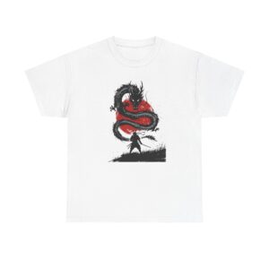 Samurai vs Dragon T-Shirt — Red Ink Brushstroke Graphic Tee
