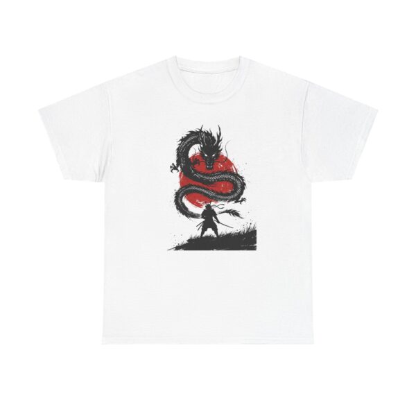 Samurai vs Dragon T-Shirt — Red Ink Brushstroke Graphic Tee