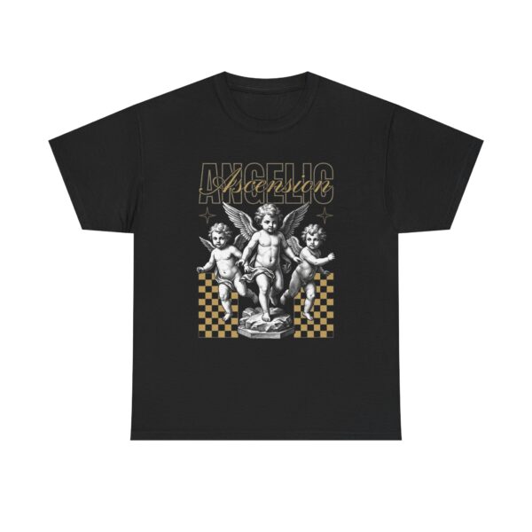 Angelic Ascension, Cherub Statue Graphic Tee — 'Angels' Retro Checkerboard Streetwear Shirt