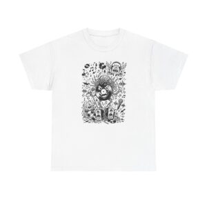 Music Chaos Graphic Tee — Black & White Doodle Monster Art T-Shirt