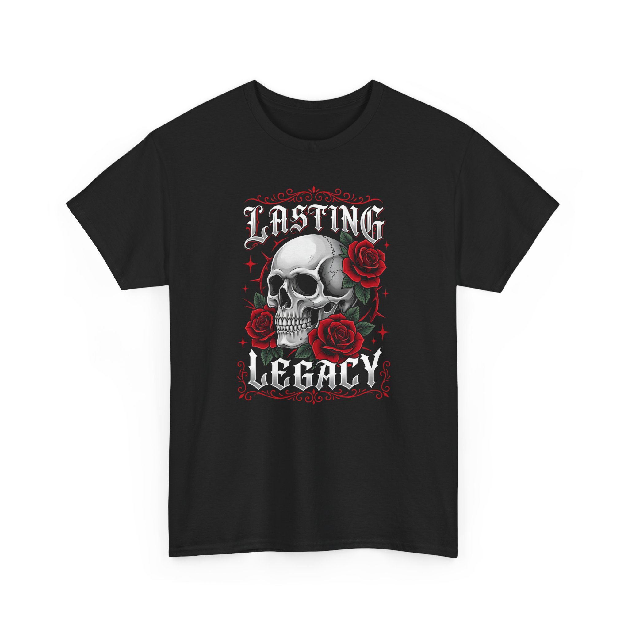 Lasting Legacy Skull Tee — Gothic Rose Skull T-Shirt - Image 3