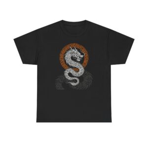 Dragon Circle T-Shirt — White Serpent Illustration on Black Tee