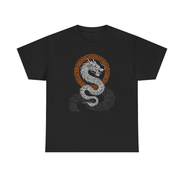 Dragon Circle T-Shirt — White Serpent Illustration on Black Tee