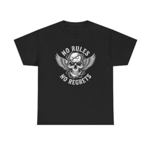 T-Shirt — 'No Rules No Regrets' Winged Skull Graphic Tee