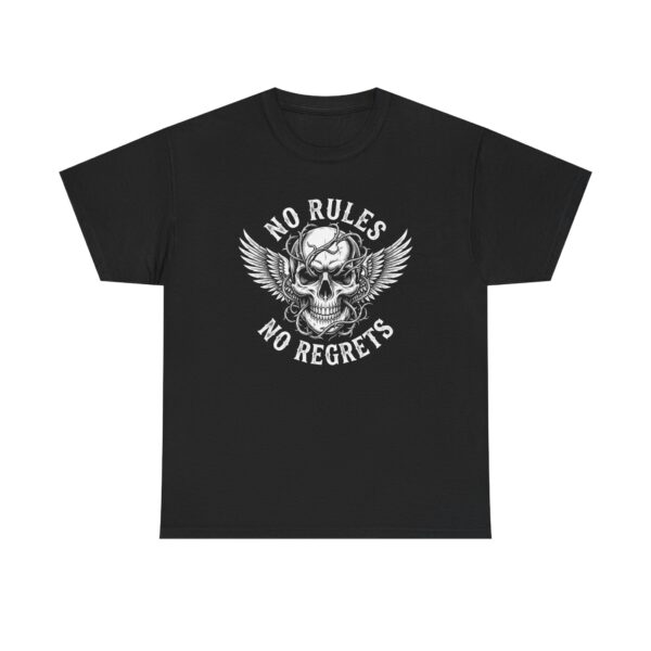 T-Shirt — 'No Rules No Regrets' Winged Skull Graphic Tee