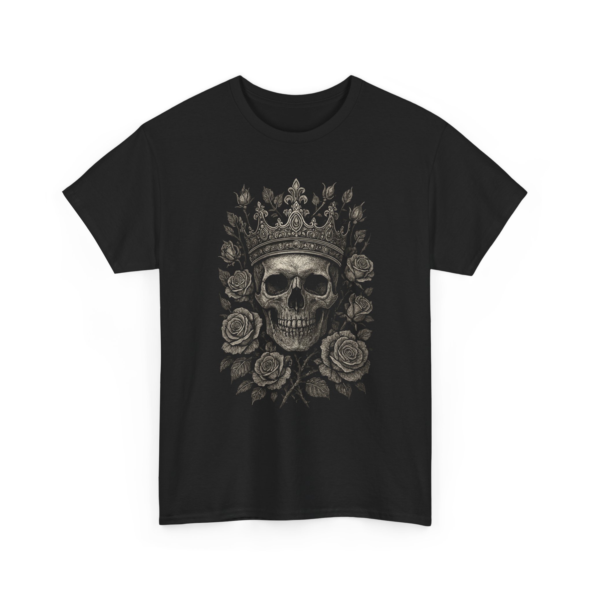 Skull King Tee — Crowned Skull with Roses Gothic Graphic T-Shirt - Image 3
