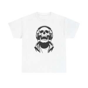 Skull DJ T‑Shirt — Headphone Skeleton Graphic Tee
