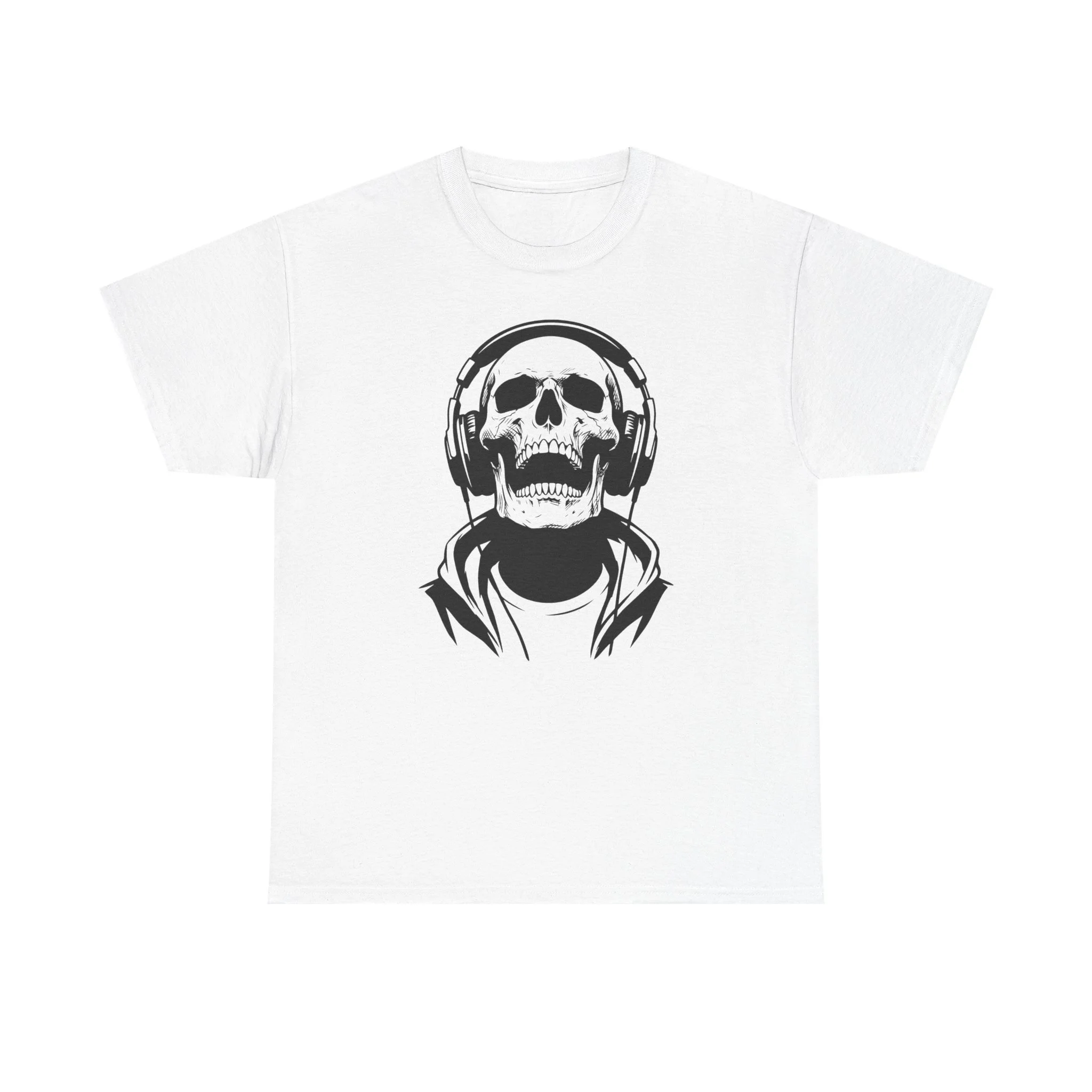 Skull DJ T‑Shirt — Headphone Skeleton Graphic Tee