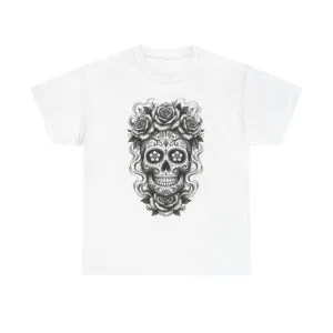 Sugar Skull Rose T-Shirt — Day of the Dead Floral Skull Tee