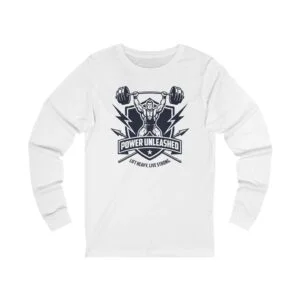 Power Unleashed Weightlifting Long Sleeve Tee — 'Get Heavy, Live Strong' Gym Shirt