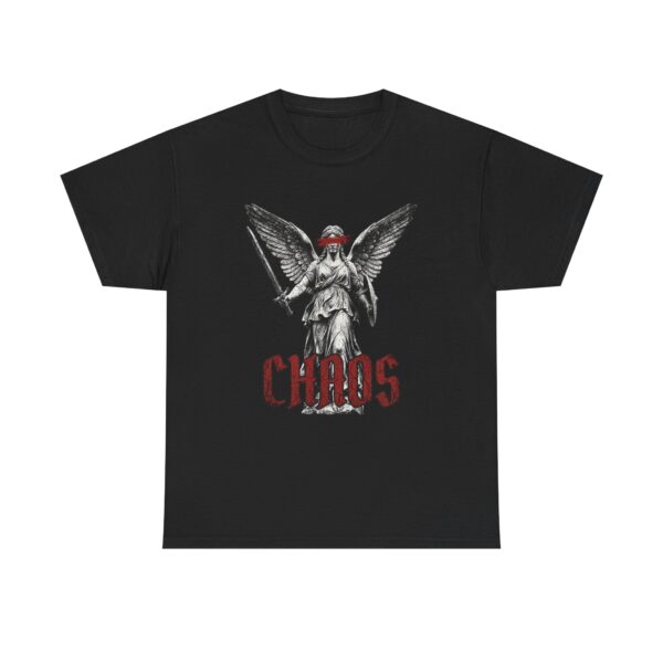 Chaos Angel T-Shirt — Gothic Statue Graphic Tee with Red Masked Angel