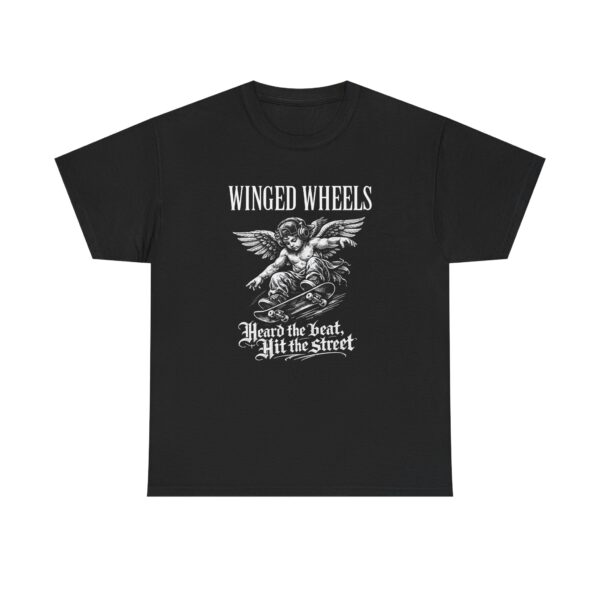 Winged Wheels Tee — Vintage Angel Motorcycle Shirt "Heard the Beat, Hit the Street"
