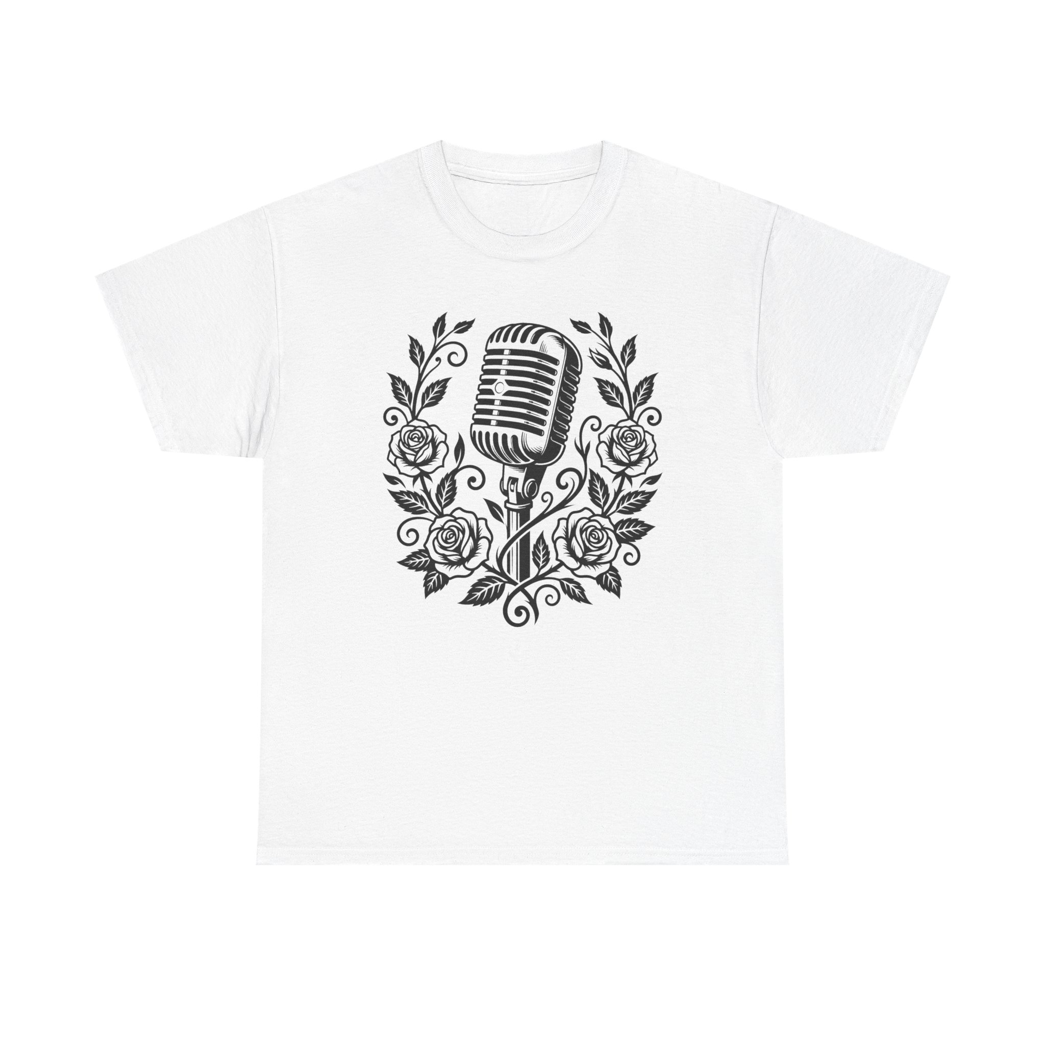 Vintage Microphone & Roses T‑Shirt — Retro Singer Tee