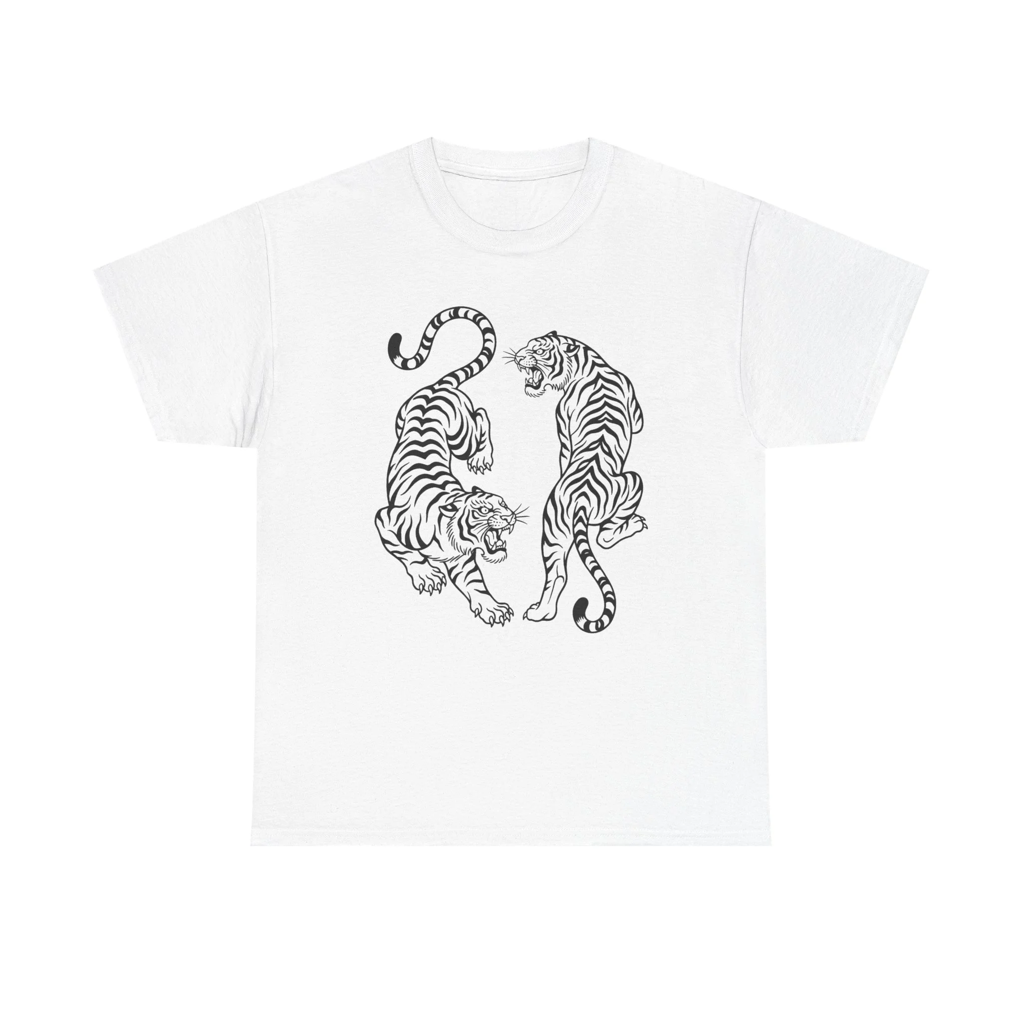 Tiger Duo Graphic Tee — Minimal Black Line Art Tigers