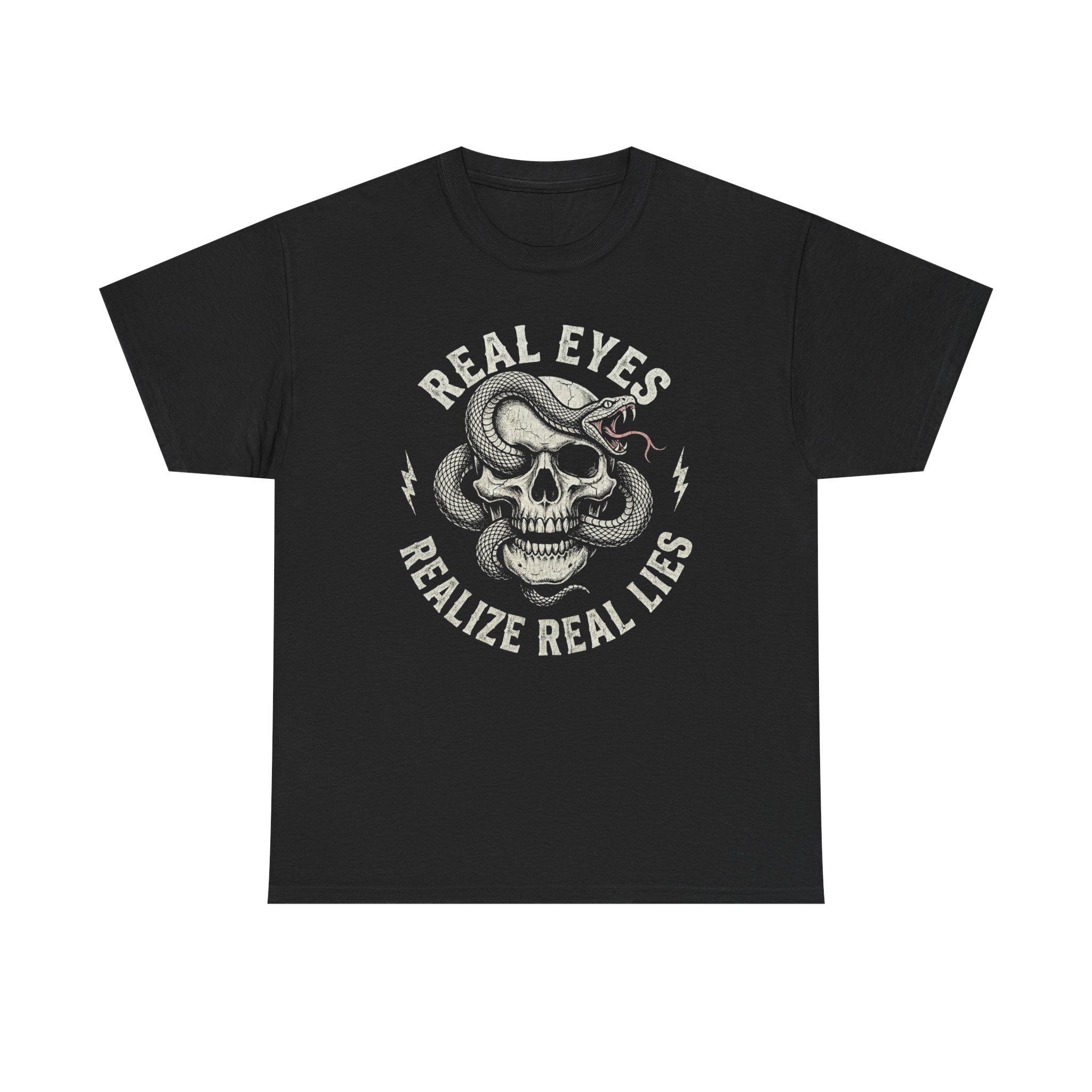 Real Eyes Realize Real Lies Skull Tee — Vintage Snake Skull Graphic T-Shirt