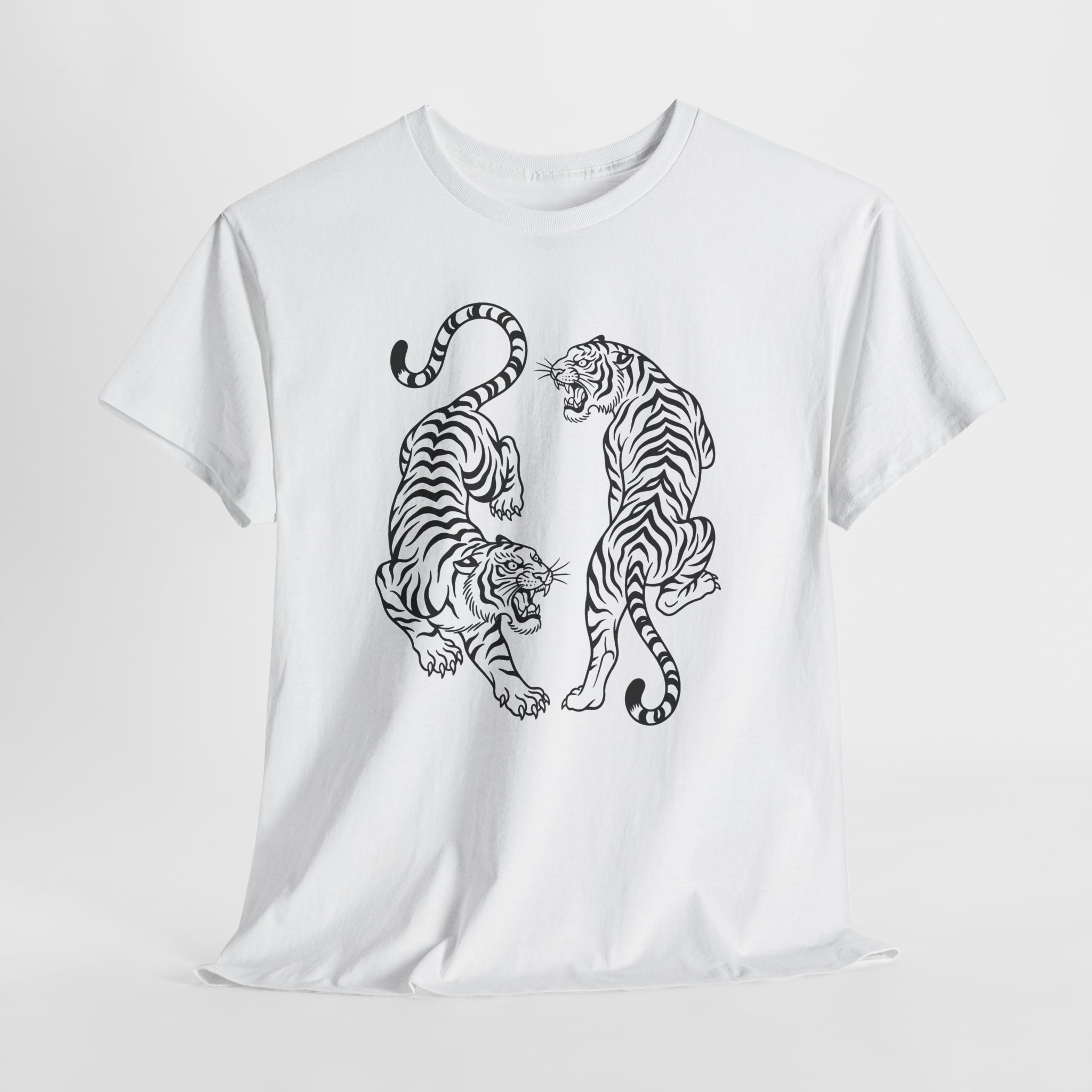 Tiger Duo Graphic Tee — Minimal Black Line Art Tigers - Image 6