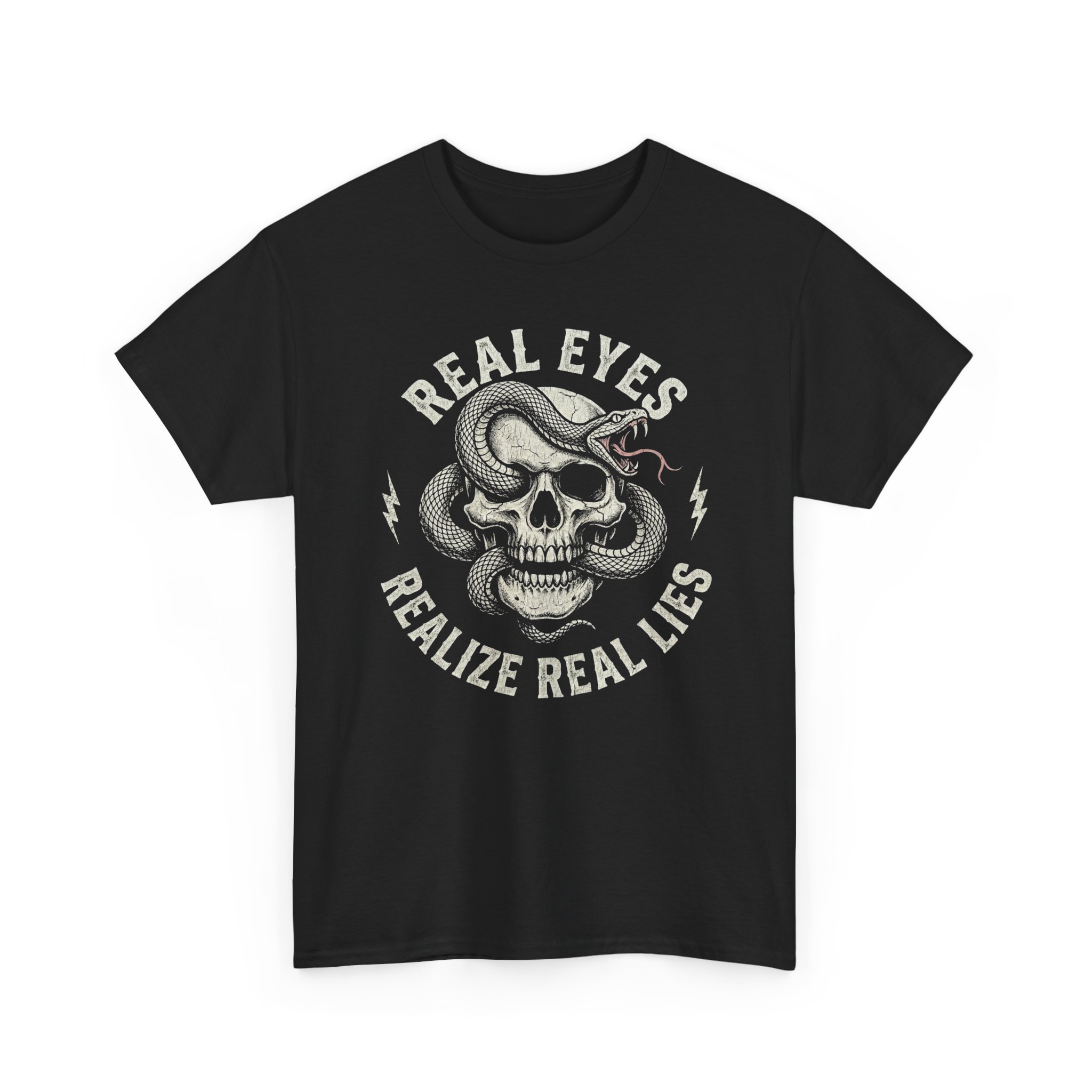 Real Eyes Realize Real Lies Skull Tee — Vintage Snake Skull Graphic T-Shirt - Image 3