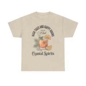 Coastal Spirits T-Shirt — "High Tides and Happy Hours" Tropical Cocktail Tee