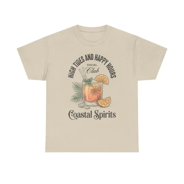 Coastal Spirits T-Shirt — "High Tides and Happy Hours" Tropical Cocktail Tee