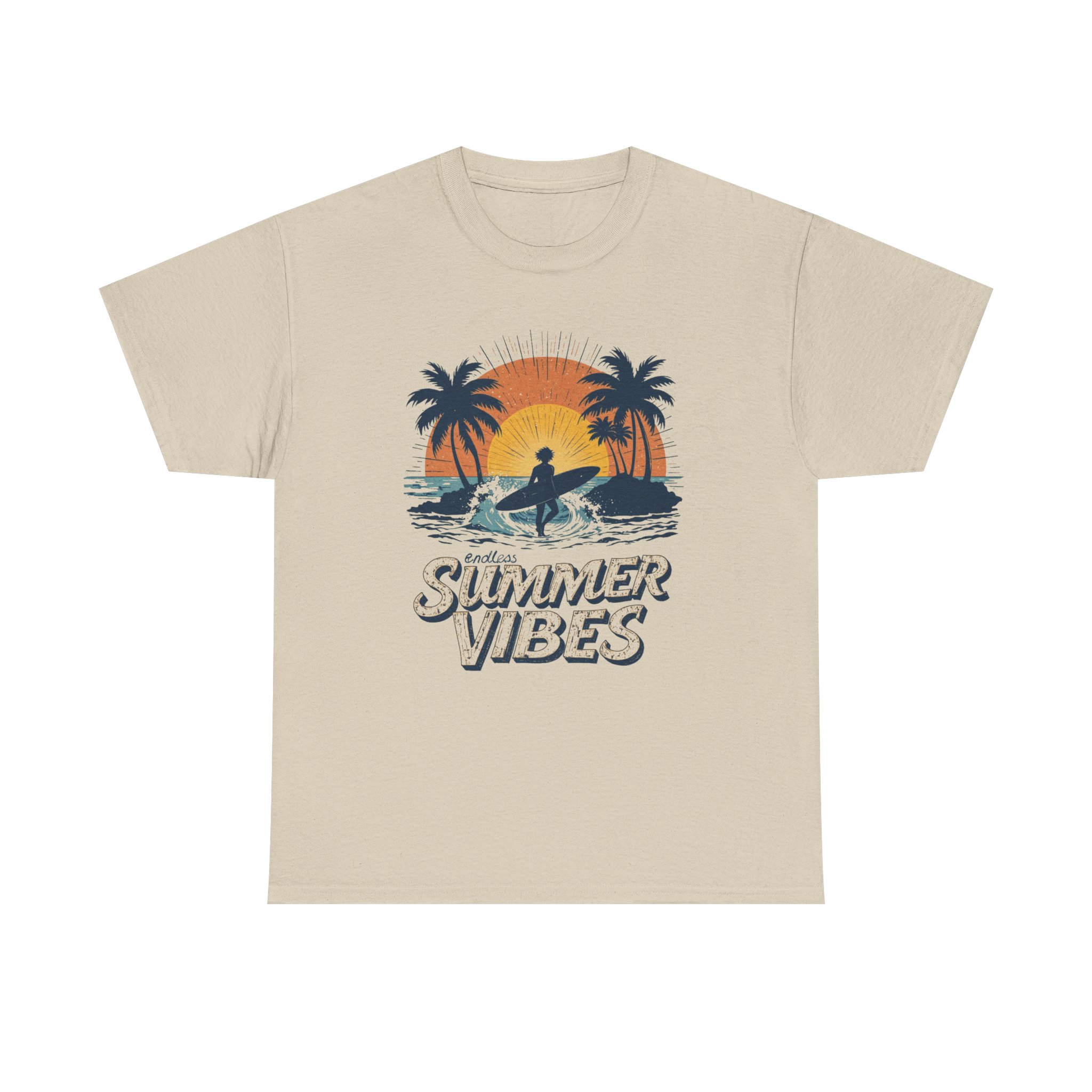 Summer Vibes Surf Tee — Retro Sunset Palm Beach T-Shirt