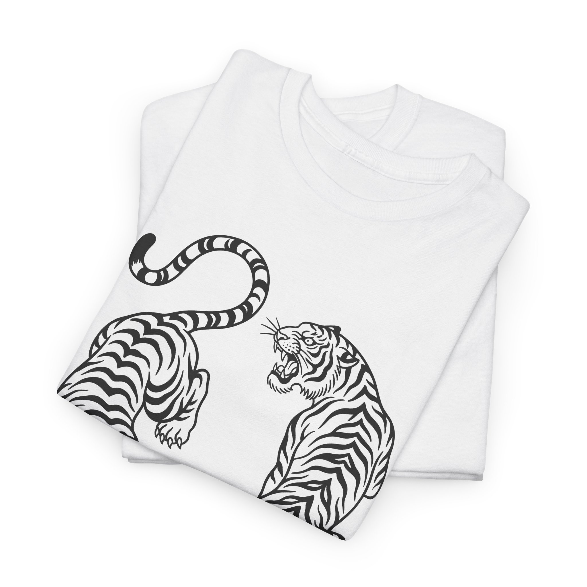 Tiger Duo Graphic Tee — Minimal Black Line Art Tigers - Image 5